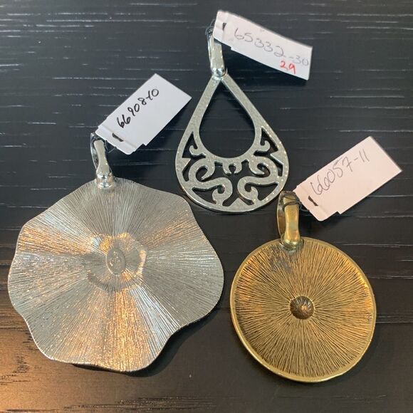 Darlene Pendant Trio – Mixed Metal Crystal, Scroll & Medallion Styles - Picture 6 of 7